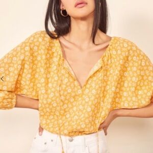 Reformation - Yellow and White Floral Long Sleeve Blouse